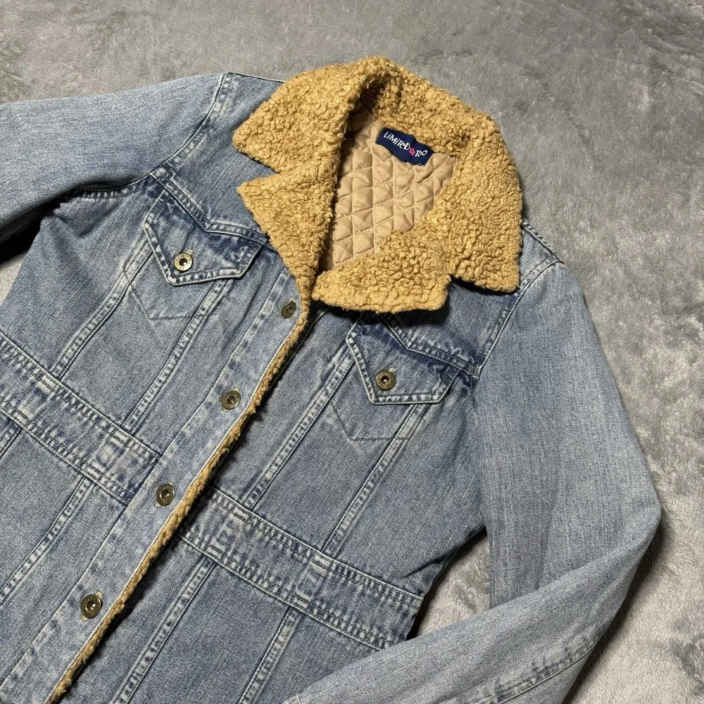 VTG Y2K Limited Too Womens‎ Denim Faux Fur Collared Jacket Size S 18.5x23 Indie